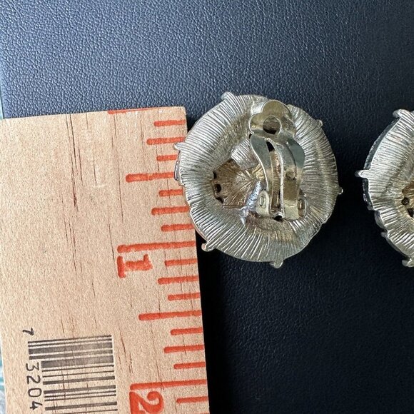 Vintage‎ Statement Necklace 22" w Match Earrings Flower Design Clear Rhinestones - Picture 10 of 11